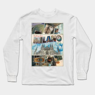 Greetings from Milano in Italy vintage style retro souvenir Long Sleeve T-Shirt